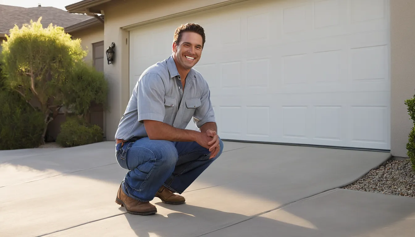 A friendly local provider checking a garage door track at a Loomis home while a homeowner looks on